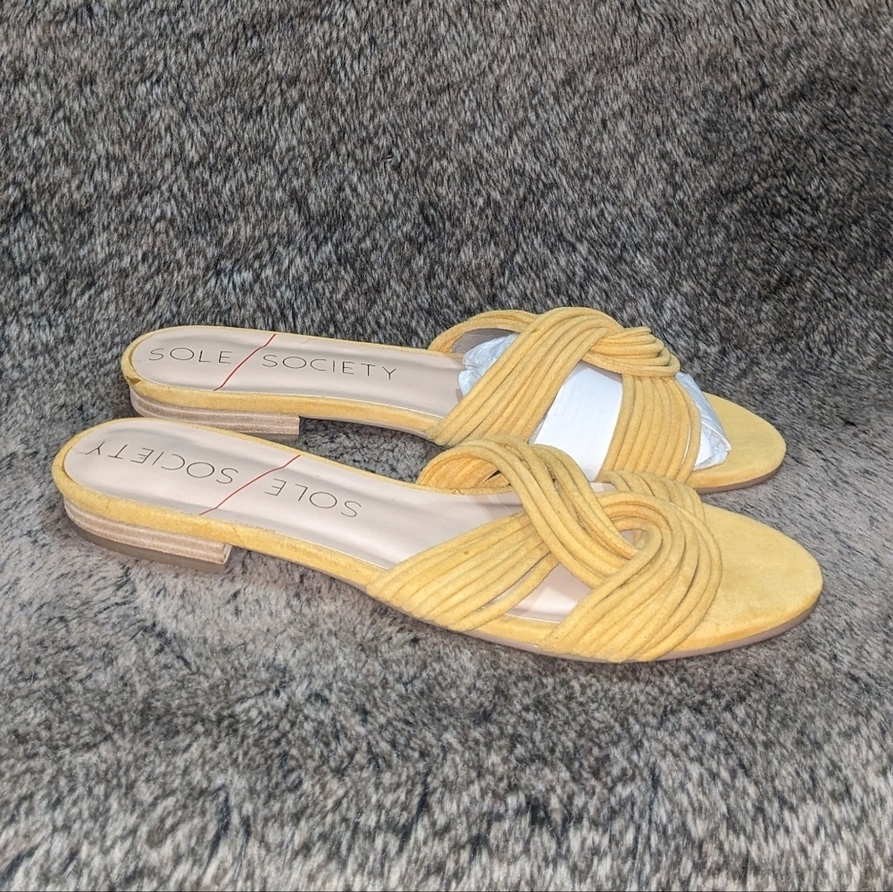 Sole Society Dahlia Suede Knotted Slide Sandal Spicy Mustard Women's 9.5 - Picture 2 of 8